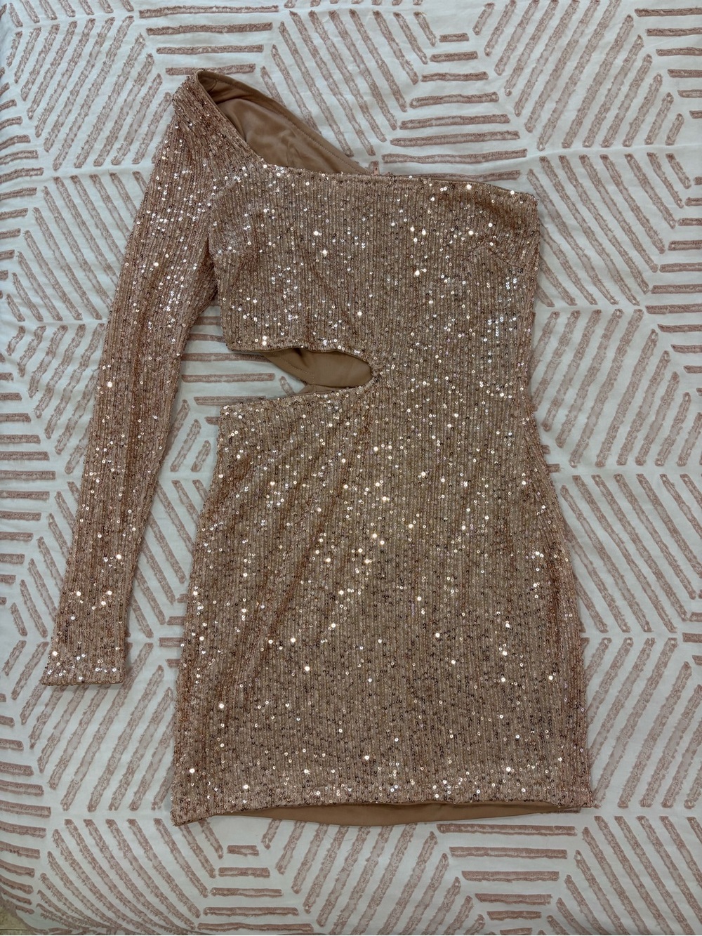 Windsor Rose Gold Sequin One-Shoulder Cutout Mini Dress